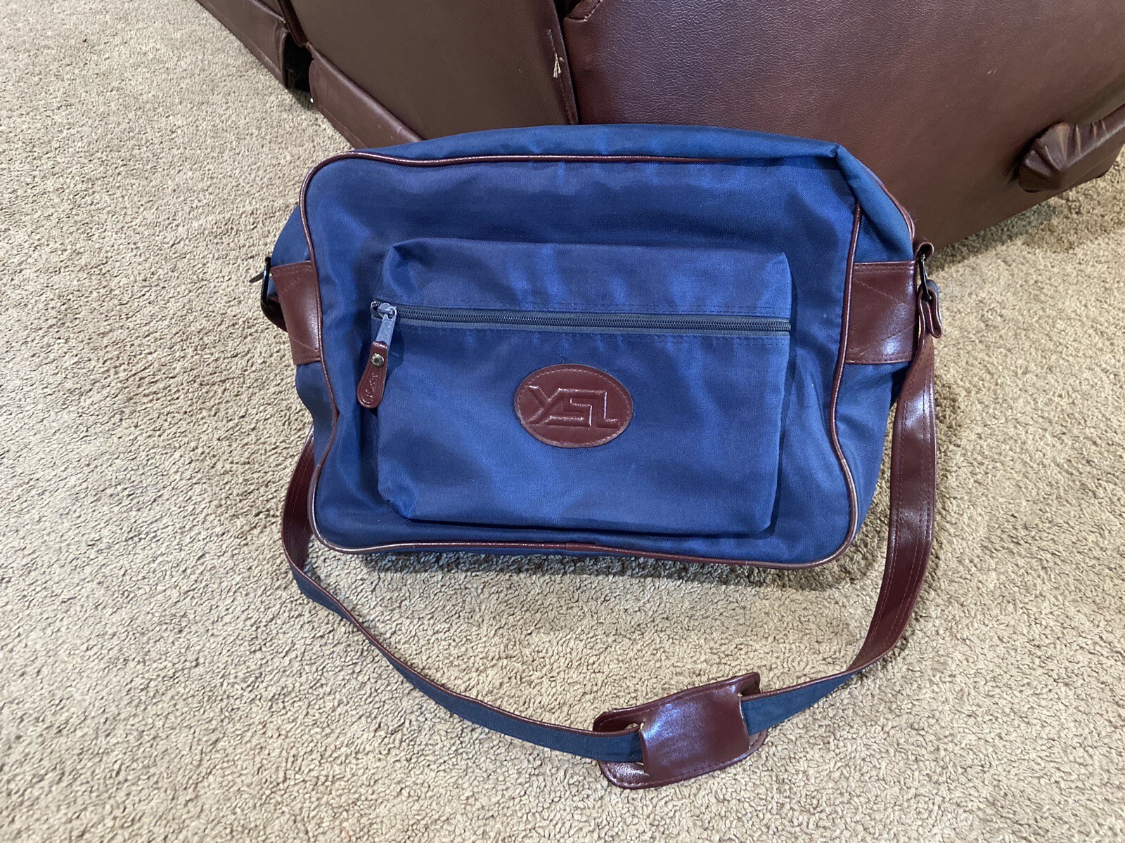 Borsa messenger vintage YSL Yves Saint Laurent borsa a tracolla blu marrone Corea