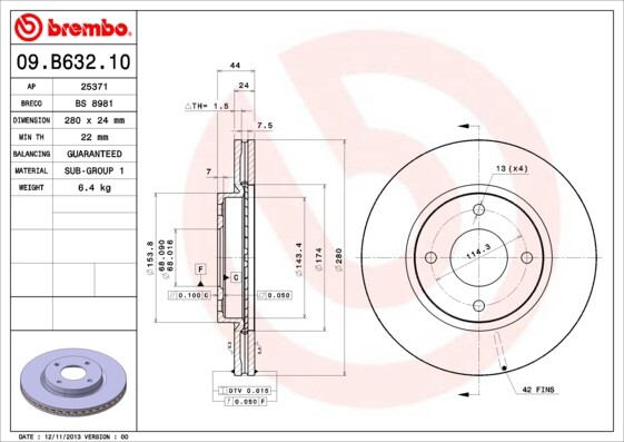 Brembo 2 Bremsscheiben BelüFtet 280 Mm (09.B632.10) | Bremsscheibenset,-image