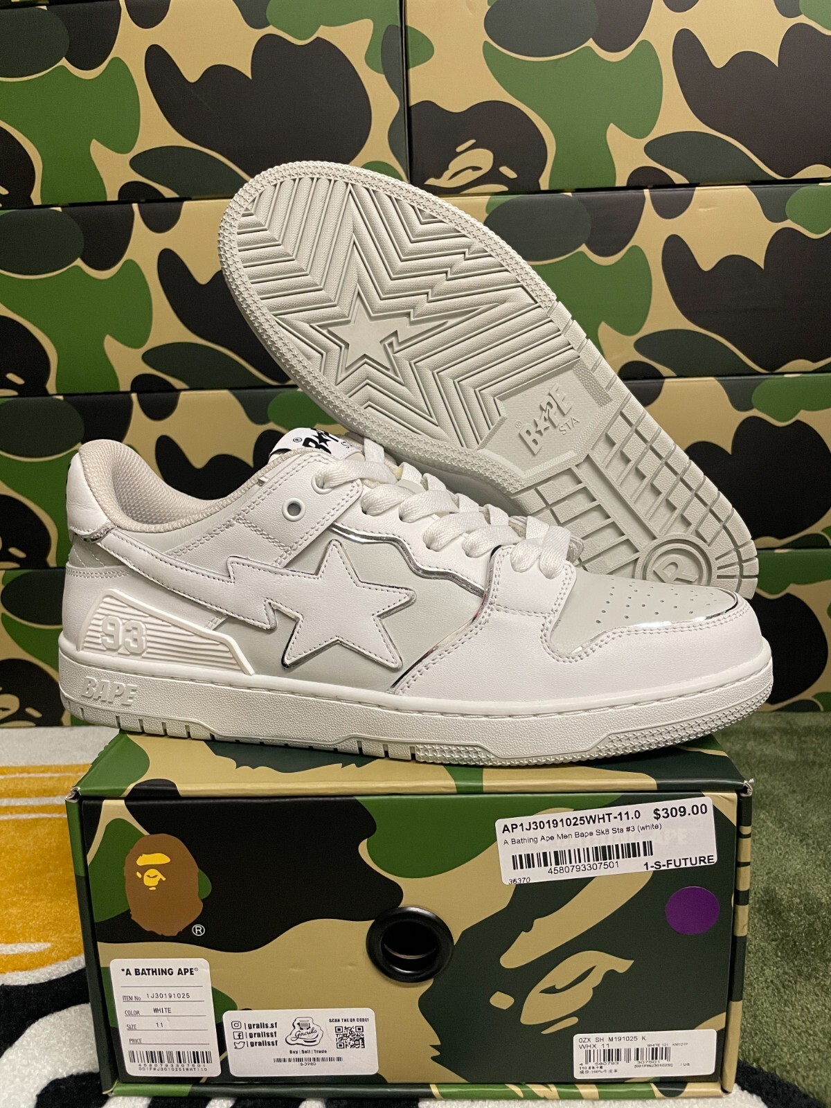 A Bathing Ape Bape SK8 STA White Silver Grey 1J30191025 USED (9.5/10) Size  11 | eBay