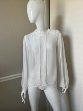 ZARA BASIC White Sheer Swiss Dot High Neck Pi...