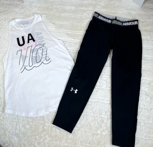 Under Armour Youth Athletic Set Size Medium White Racerback Black Leggings