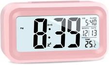 Digital Alarm Clock Battery Operated/Night Light/Indoor Temperature, Small Digit