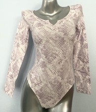 PINK Victoria's Secret Bodysuit Top New Long Sleeve Thong Coconut White Snake