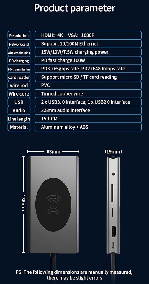 Type C Docking Station,13 in 1 USB C Dock to 4K HDMI RJ45 Compatible Wireless Ch - Image 4 of 4