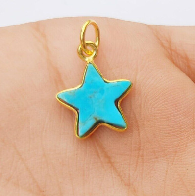 18k Gold Solid Turquoise Star Gold Charm Gemstone Pendant Handmade 10x10 mm
