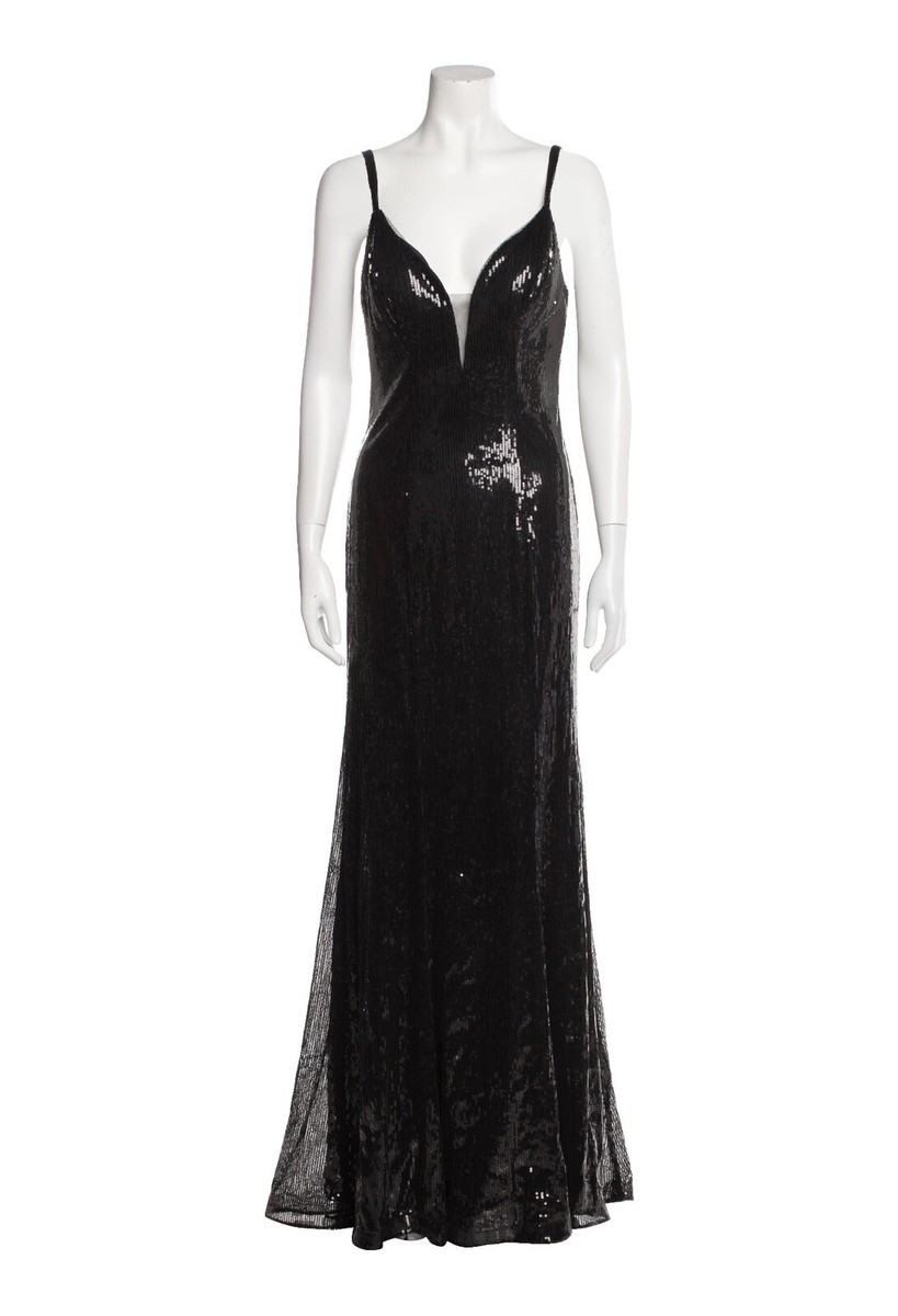 basix black label sequin dress D2078L - CHAMPAGNE Off-Shoulder Sequin Long-Sleeve Gown