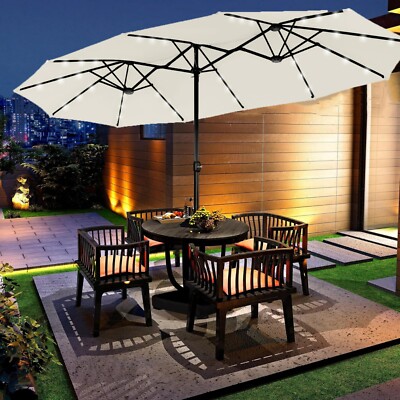 15ft Patio Large Umbrella Double Side Outdoor Market Umbrella w/ LED Solar Light