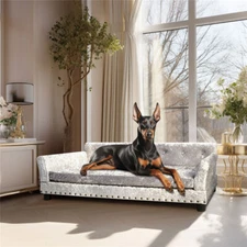 L/XL Velvet Dog Bed Sofa Couch Pets Furniture Chaise Bed for Bedroom Living Room