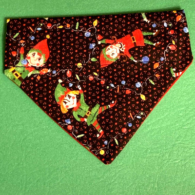 Over Collar Slide On Pet Dog Cat Bandana Scarf  CHRISTMAS SANTA'S ELVES  XSMALL