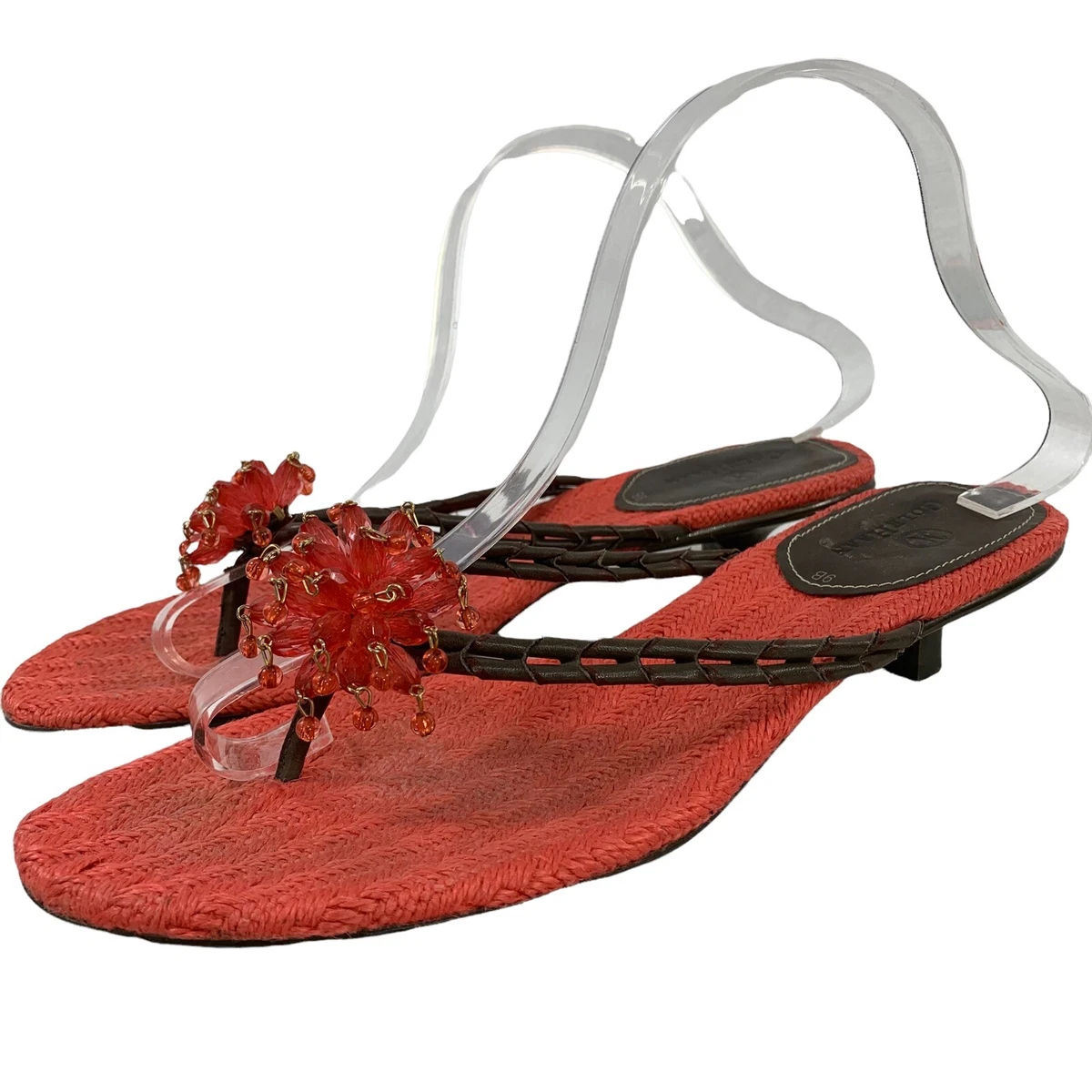 Cole Haan Sandal Flip Flop Size 9 B Mindi Coral Jeweled Flower