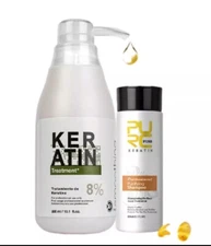 300ml 8% Curly Hair Care Keratin Straightener 100ml Purifying Shampoo Treatment