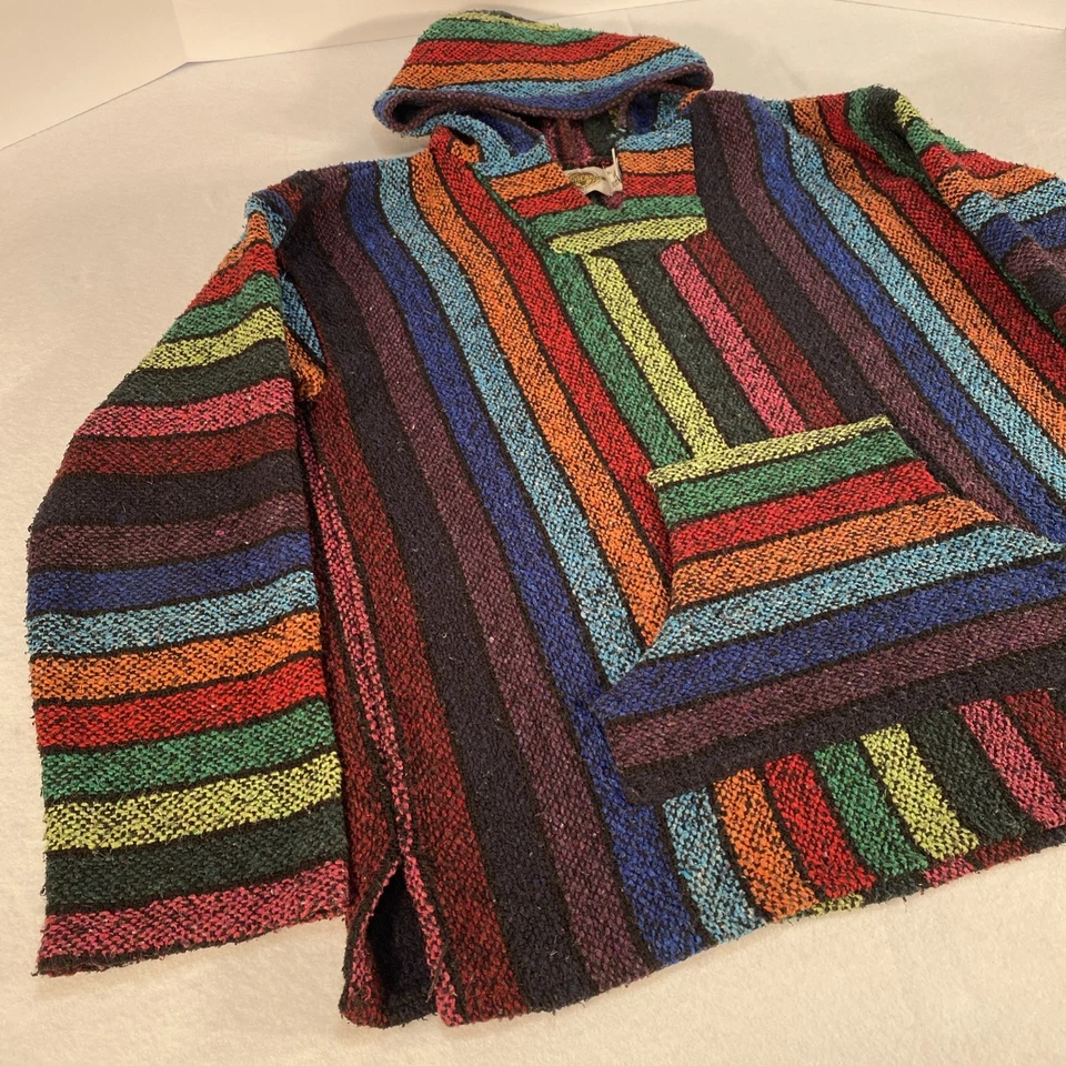 Earth Ragz XL Baja Sudadera con Capucha Rayas Arco Iris Alfombra Mexicana Droga Pullover Hippie Boho Foto 2 de 4