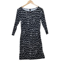 Ann Taylor Sheath Geometric Print 3/4 Sleeve Dress size 0 Black/Gray