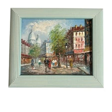 Vintage Framed T. Carson Original Textured Oil Painting Paris  Street Scene