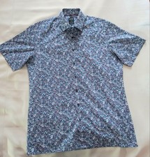 OLYMP Luxor Modern Fit Shirt Men 16.5 / 42 Blue Floral Short Sleeve Non-Iron