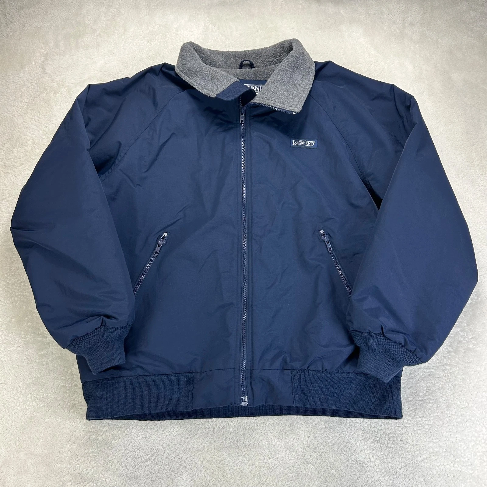 Lands' End Squall Bomber Jacket Mens L 42-44 Blue Fleece Polartec Raglan Sleeve - product detail image 1