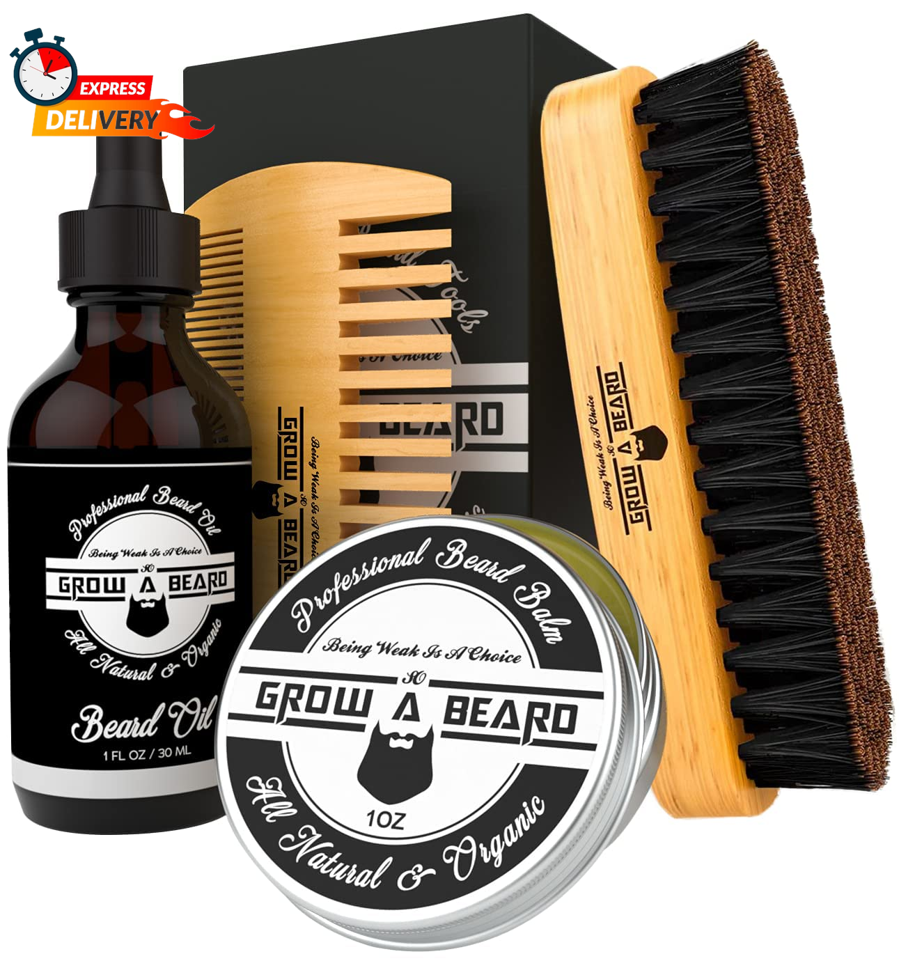 Beard Brush, Beard Comb, Beard Oil, & Beard Balm Grooming Kit for Men'S Care, Tr