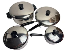 Vintage Lot 8 Pc REVERE WARE Copper Skillet Sauce Pan Stock Pot Saute Pan w Lids