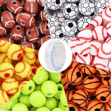 300 Pcs Acrylic Sports Beads Bulk - Baseball Basketball Soccer Softball Football