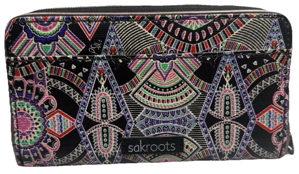 Carteira Sacroots com zíper ao redor do círculo de artista preta multicolorida mandala de lhama nova sem etiquetas - Imagem 2 de 4