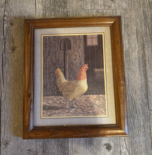 Framed Chicken Barn Illustration Art Print Rustic Farmhouse Animal Decor