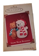 Hallmark "Snow Bear Buddies" Snowman and Bear Cub Ornament 2005 X8