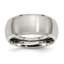 Mens Stainless Steel Beveled Edge 10mm Brushed and Polished Wedding Band Ring