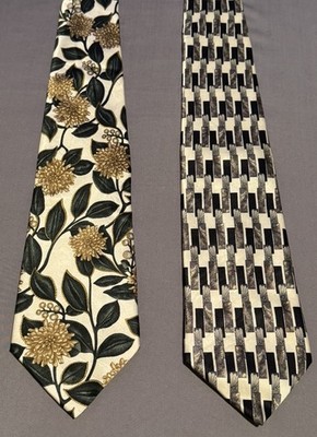 Lot Of 2 VINTAGE Lanvin Paris Men's 100% Silk Tie Art Deco Floral Pattern