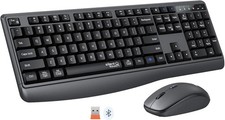 Wireless Keyboard and Mouse Combo, 2.4G/Bluetooth Silent Full-Size Cordless Keyb