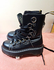 Dr. Martens Men Black Leather Lace-Up Combat Mid-Calf Boots Round Toe US 9