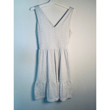 Loft White Eyelet V-Neck Tiered Sleeveless Mini Dress XS Smocked Back Floral