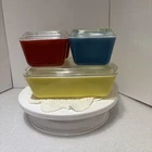 Vintage PYREX Primary Colors 8 PC Set Refrigerator Dishes w/ Pyrex Lids Retro