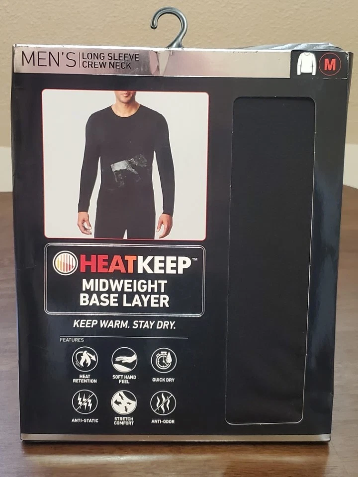 NEW Men's Heat Keep Midweight Thermal Crew Neck Base Layer Top M Black