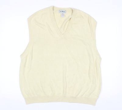 L.L. Bean Herren Beige Baumwolle V-Ausschnitt Strick Ärmellose Weste XL