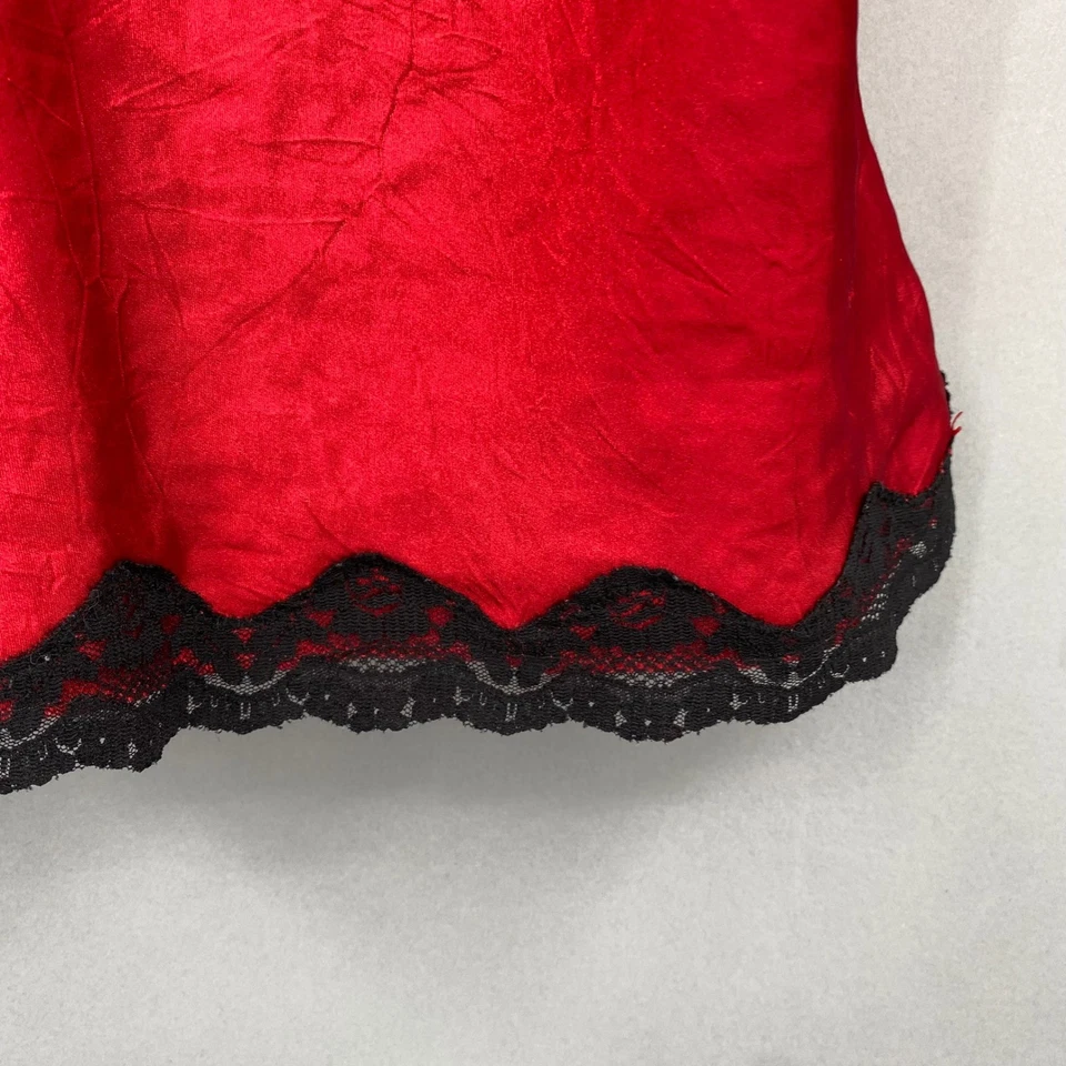 Top Cami Rojo Satinado Sin Límites XL Negro Encaje Ribete Sexy Y2K Caprichoso Gótico Tanque Foto 2 de 4