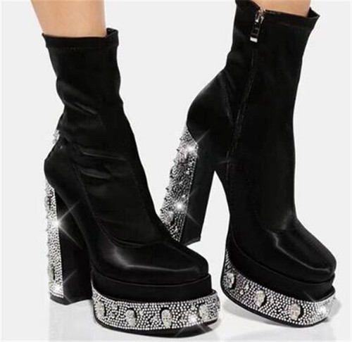 Slik Boots Women Warm Block High Heels 
