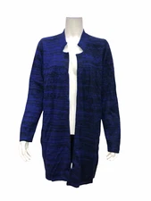 H by Halston Double Knit Engineered Jacquard Sweater Coat Blue Large Size 