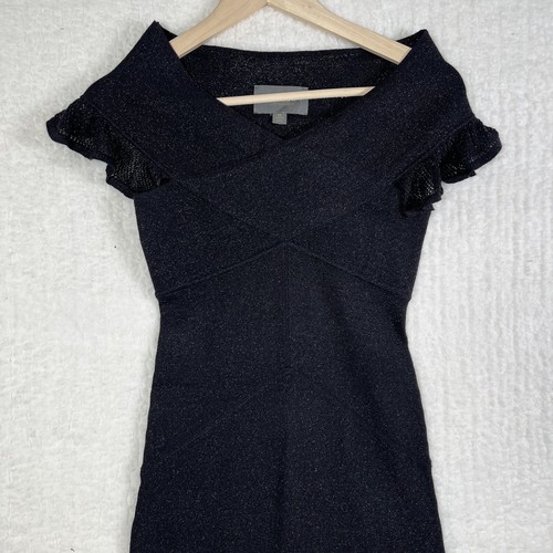 ZAC POSEN FOR TARGET Womens Black Stretch Metallic Mesh Ruffled Knit Dress Sz XS - Picture 2 of 13
