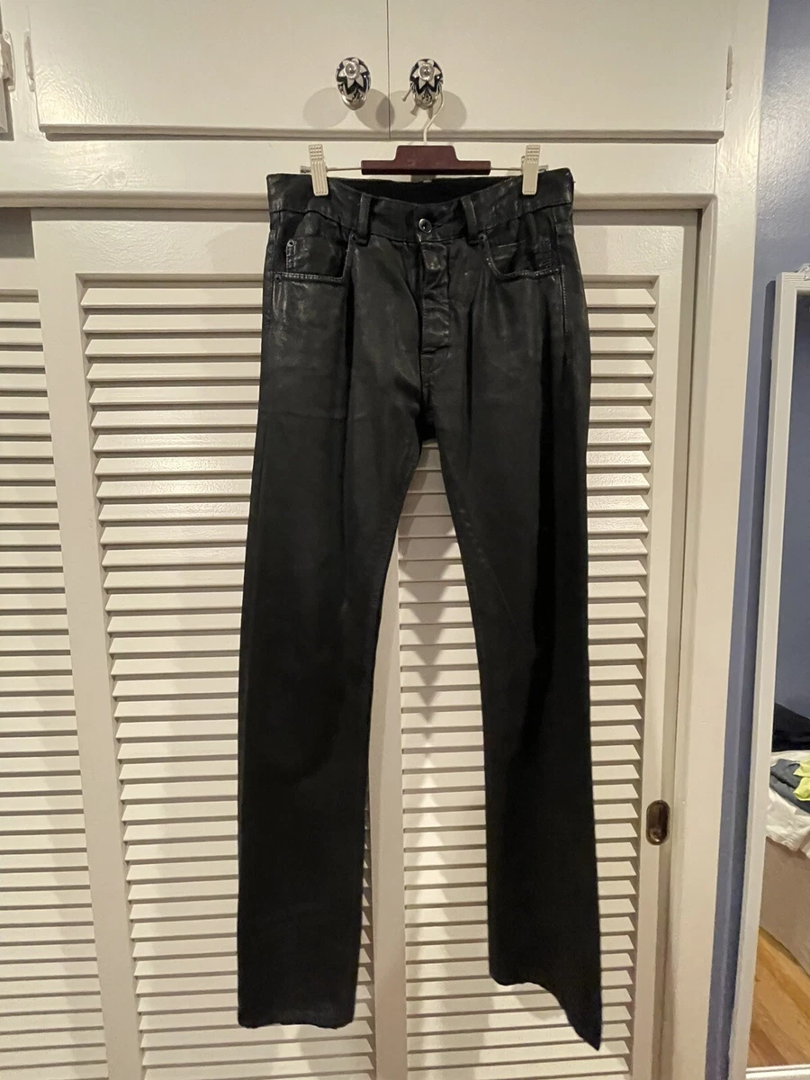 Rick Owens Drkshdw Black Waxed Jeans Detroit Cut Size 29 Made In