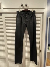 Rick Owens Drkshdw Black Waxed Jeans Detroit Cut Size 29 Made In Italy No Damage