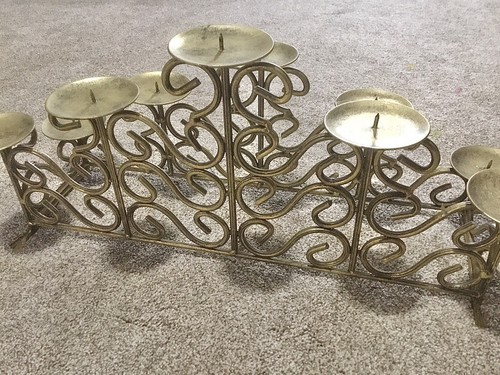 Vtg Cast Iron Gold Patina Decorative Fireplace Tiered 10 Pillar Candle Holder - 第 11/16 張圖片