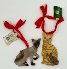Kurt S Adler Vintage Cat Ornaments Striped & Siamese Cat Christmas Holiday Decor