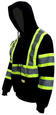 High Visibility Class 3 Hi-Vis Sweatshirt Full Zip Hooded Black Bottom-H9013