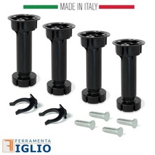 4 Piedini per Mobili Cucina Nylon Zoccolo h.cm 10 12 15 Regolabili 2 Molle Pinze