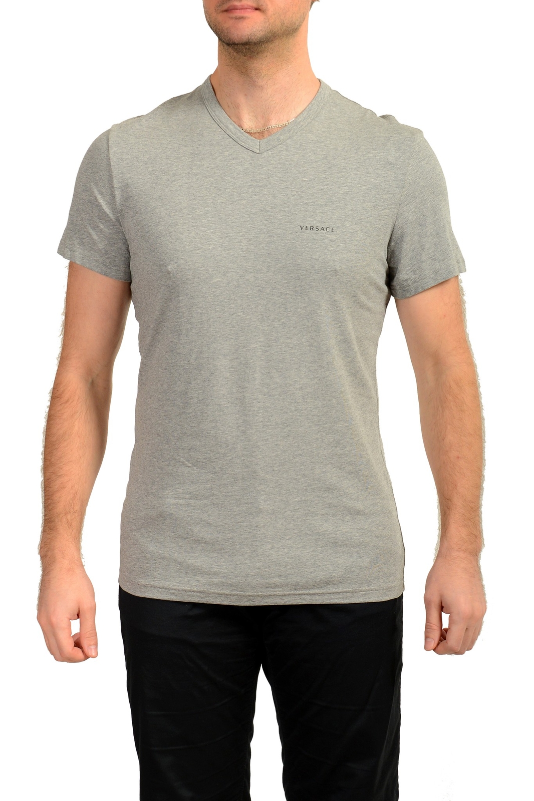 Мужская серая футболка с V-образным вырезом и логотипом Versace Versace sz 4 US S IT 48 9090₽