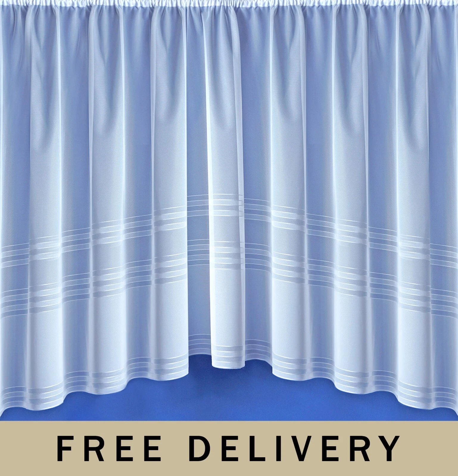 Hudson Striped Jardiniere Net Curtains Sheer Lace Panel Various Widths & Drops