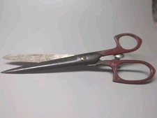 Vintage 8” EVERSHARP Forged Steel Scissors/Shears Scrolled RED Handles U.S.A.