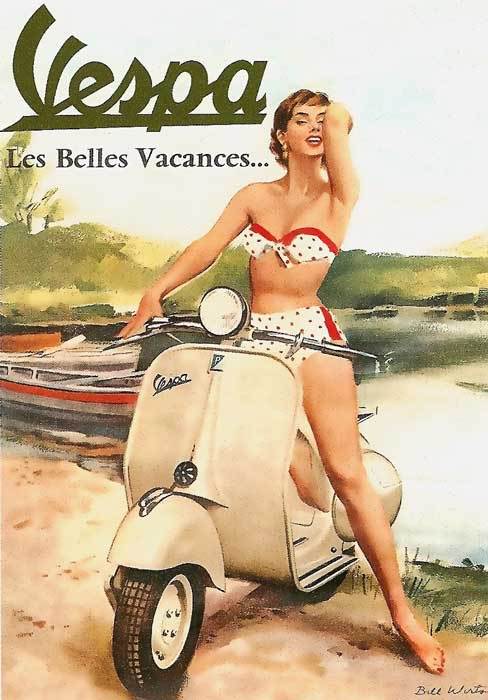 RETRO PINUP VESPA GIRL- QUALITY CANVAS PRINT Poster bikini scooter