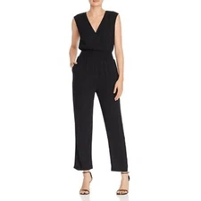 WAYF NWT Fallon Smocked Jumpsuit Sleeveless V Neck Black Smocked Waist Med New