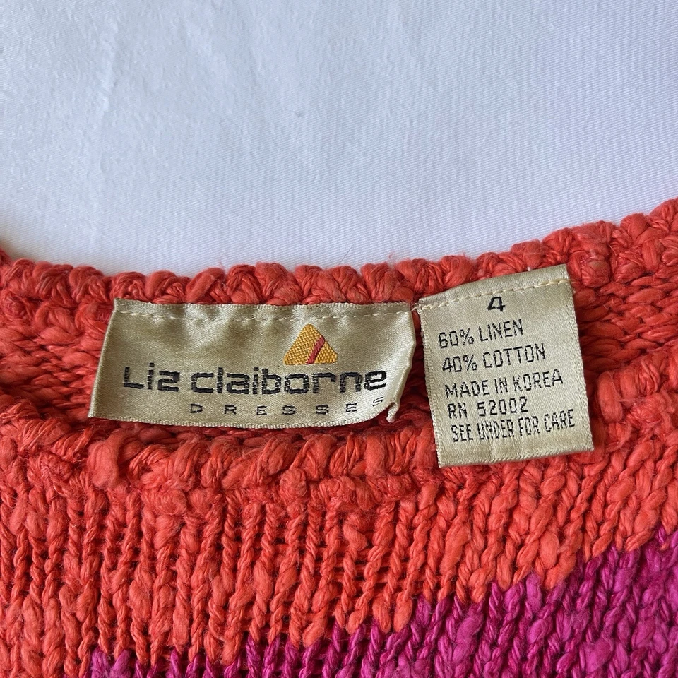 复古 Liz Claiborne 4 上衣橙色短袖毛衣 60 年代粉色白色 90 年代 — 第 2/4 张图片